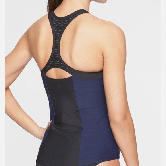 NWOT ATHLETA Bonaire Rashguard Tankini Top Black/Blue Size M Retail $84 - Picture 3 of 11